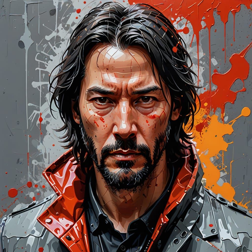 Cyberpunk Portrait with Mechanical Face in Bold Colors