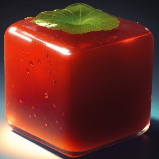 Translucent Strawberry Cube in Forest, Oil Gouache