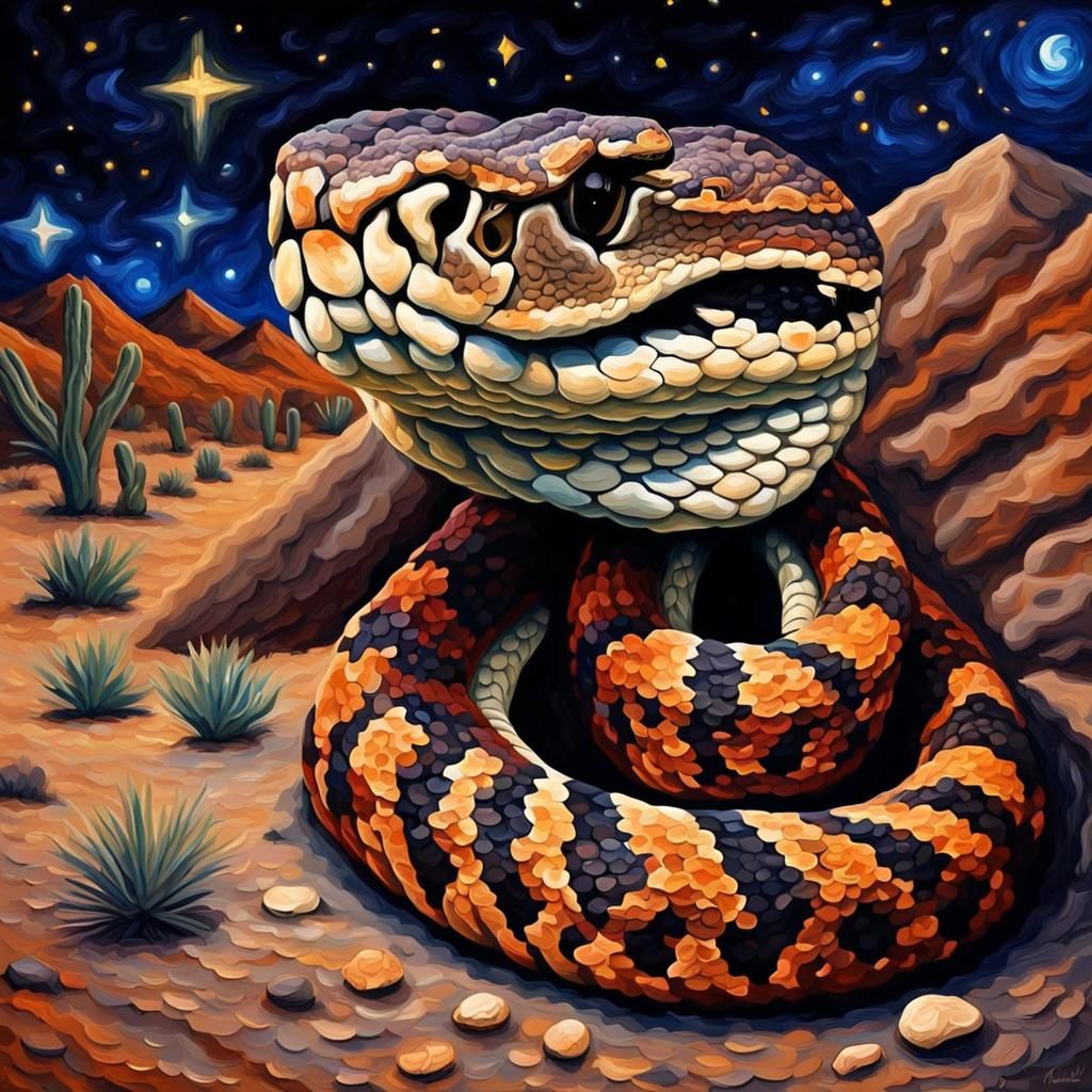Rattlesnake Portrait in Vivid Impasto Style