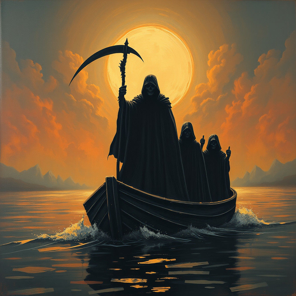 Textured Painting of Death Ferrying Souls