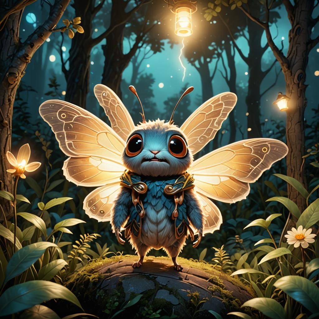 Cute Moth Character in Whimsical Forest, CGI Art