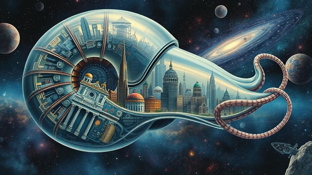 Cosmic Nautilus with City Inside Glass Shell