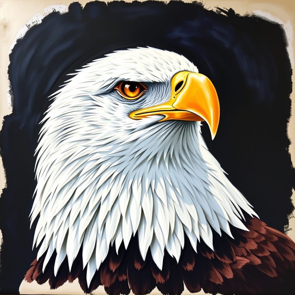 Majestic Bald Eagle Impasto Painting