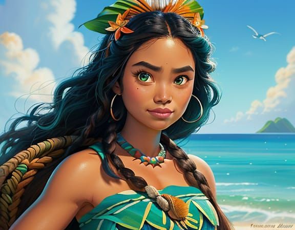 Moana in Studio Ghibli Style: Digital Polynesian Art