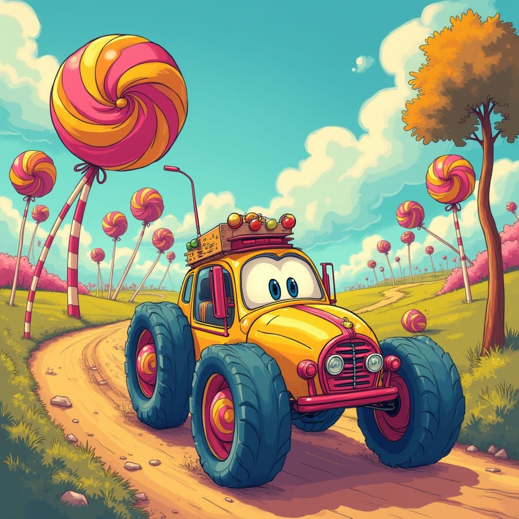 Cartoon Car Adventure in Candy Land