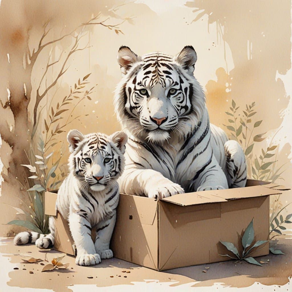 Whimsical Wildlife Friends Play in a Cozy Cardboard Box