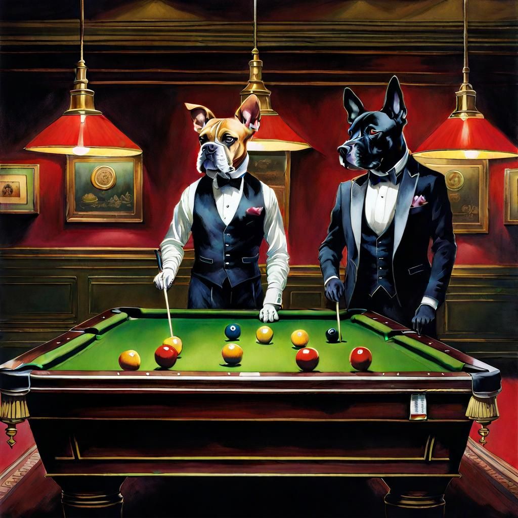 Dogs playing snooker