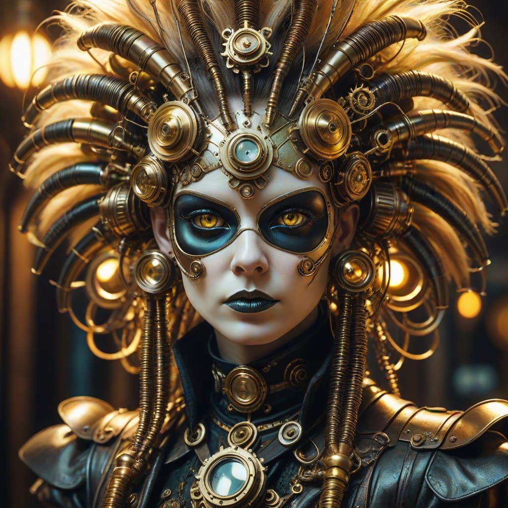 Steampunk Portrait with Pom-Pom Hair in Macro Detail