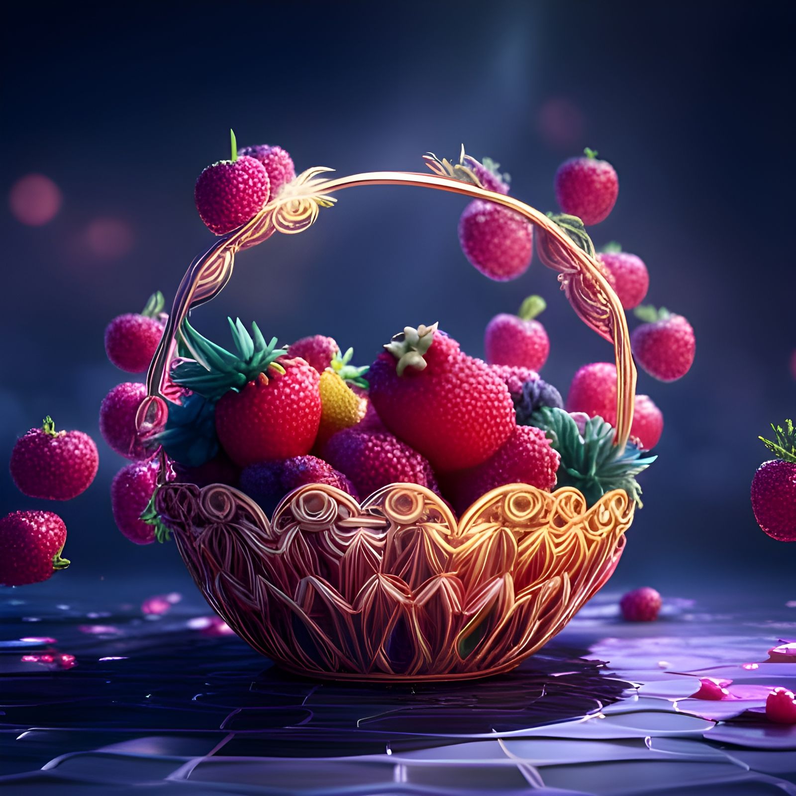 Glittering Fruits in Diamond Basket: Fantasy Art