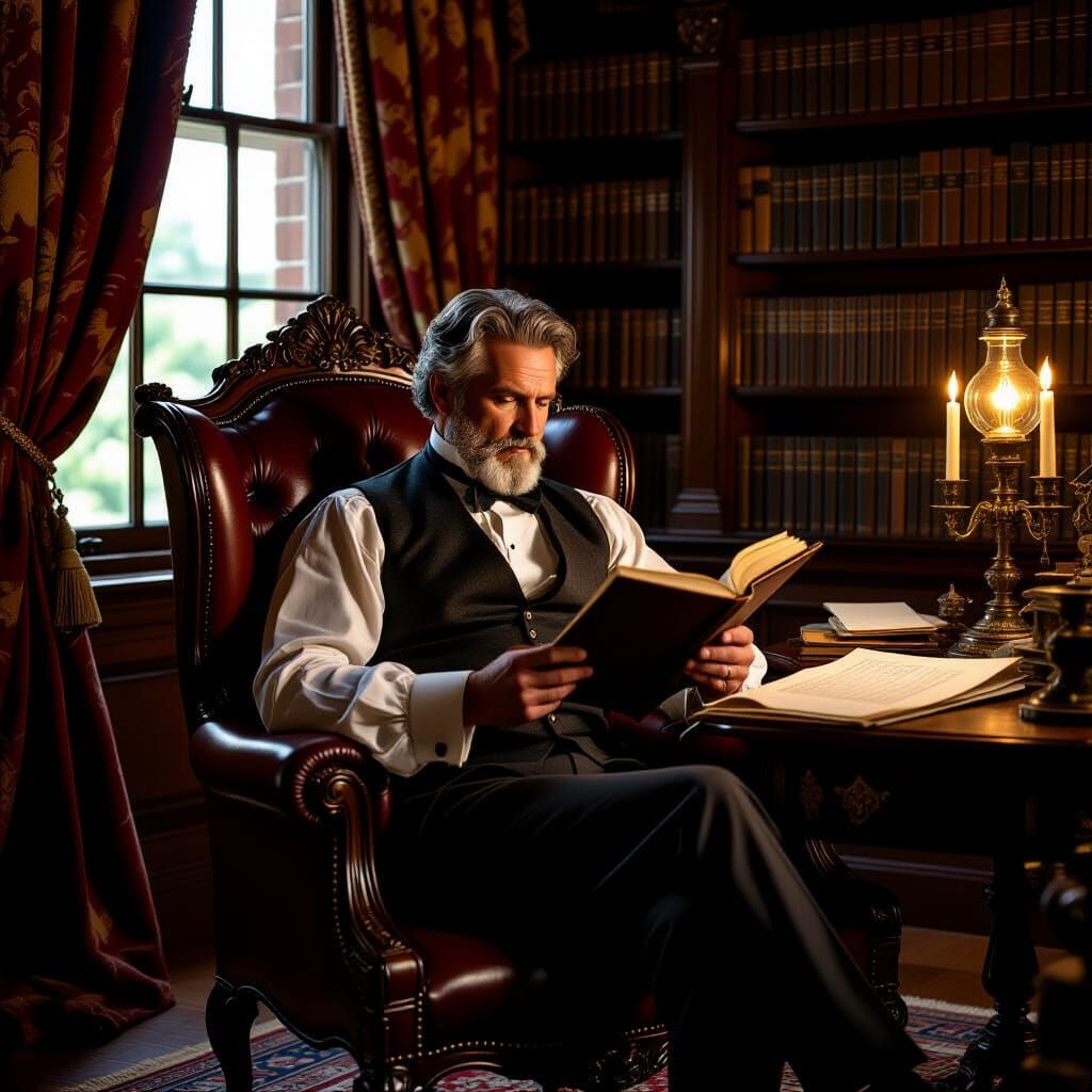 Victorian Gentleman Reading by Candlelight