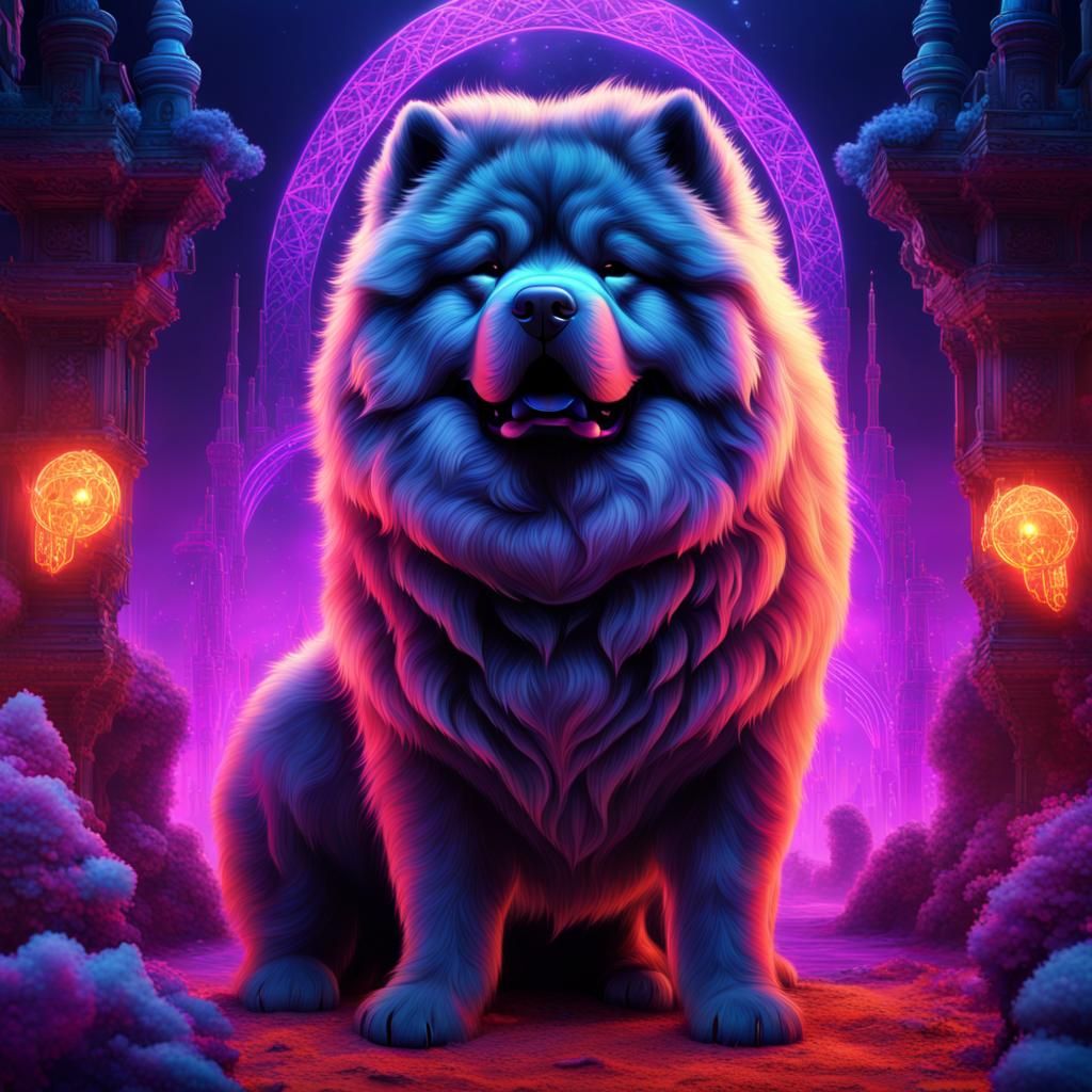 Chow Chow in Black Light Art Matte Painting