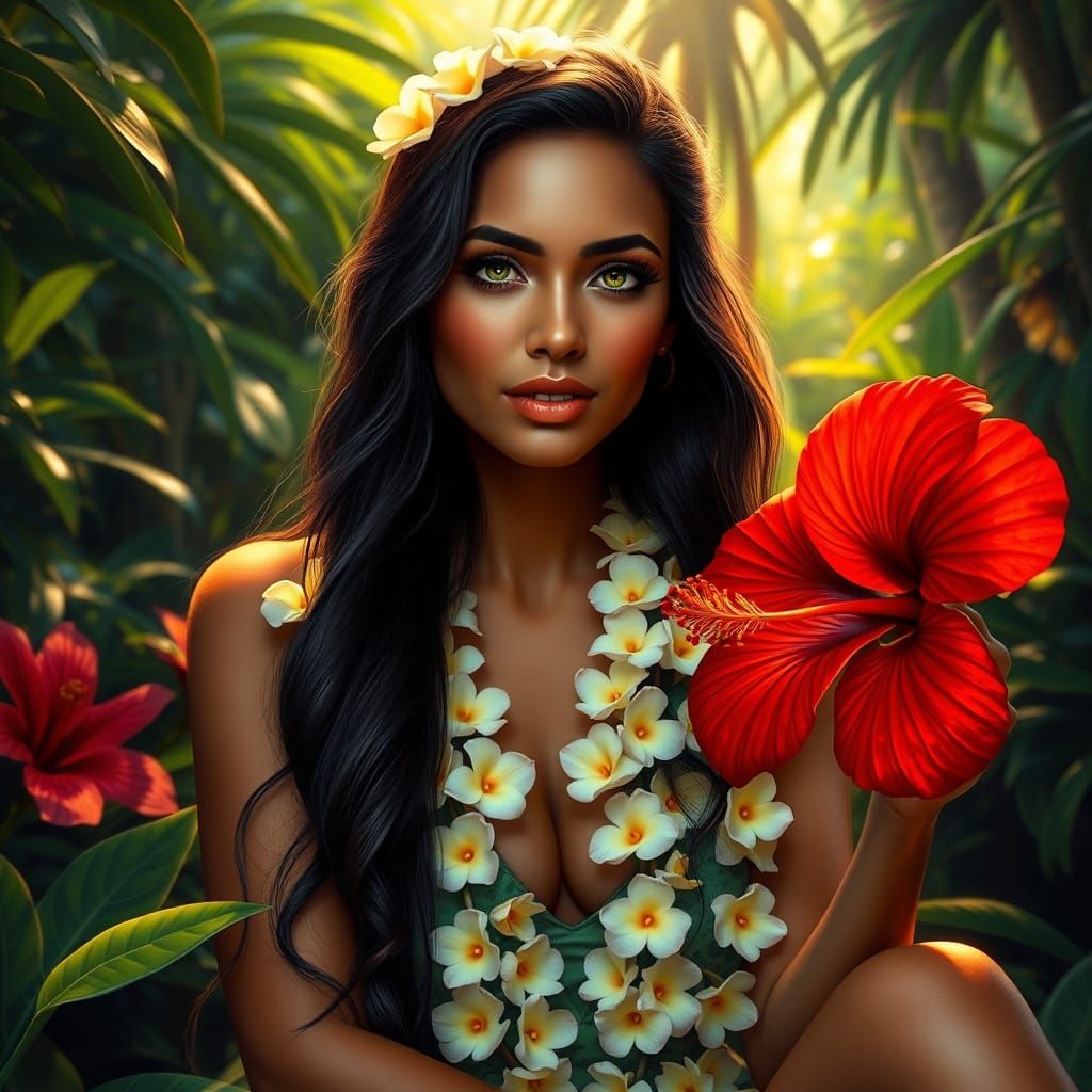 Tropical Rainforest Goddess in Polynesian Attire