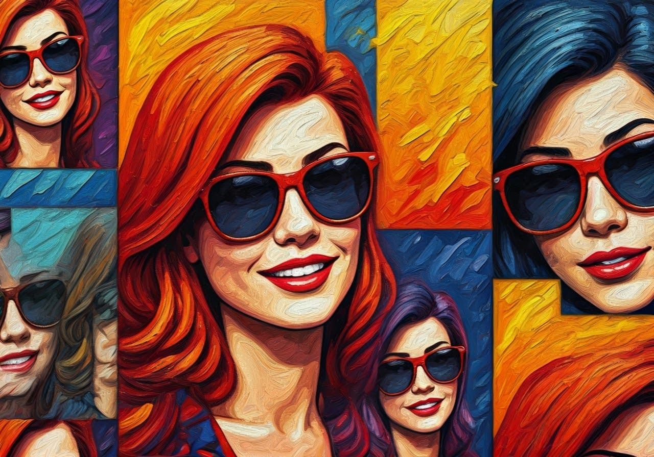 Vibrant Impasto Artwork with Women Wearing Trendy Sunglasses