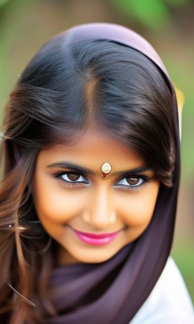 Beautiful Indian girl with green eyes and brown hair