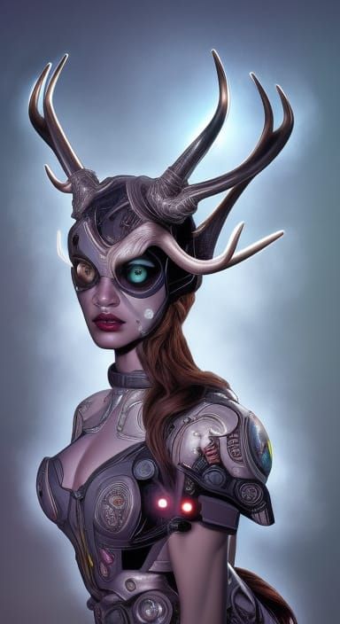 Futuristic Cyborg Faun in Comic Book Style