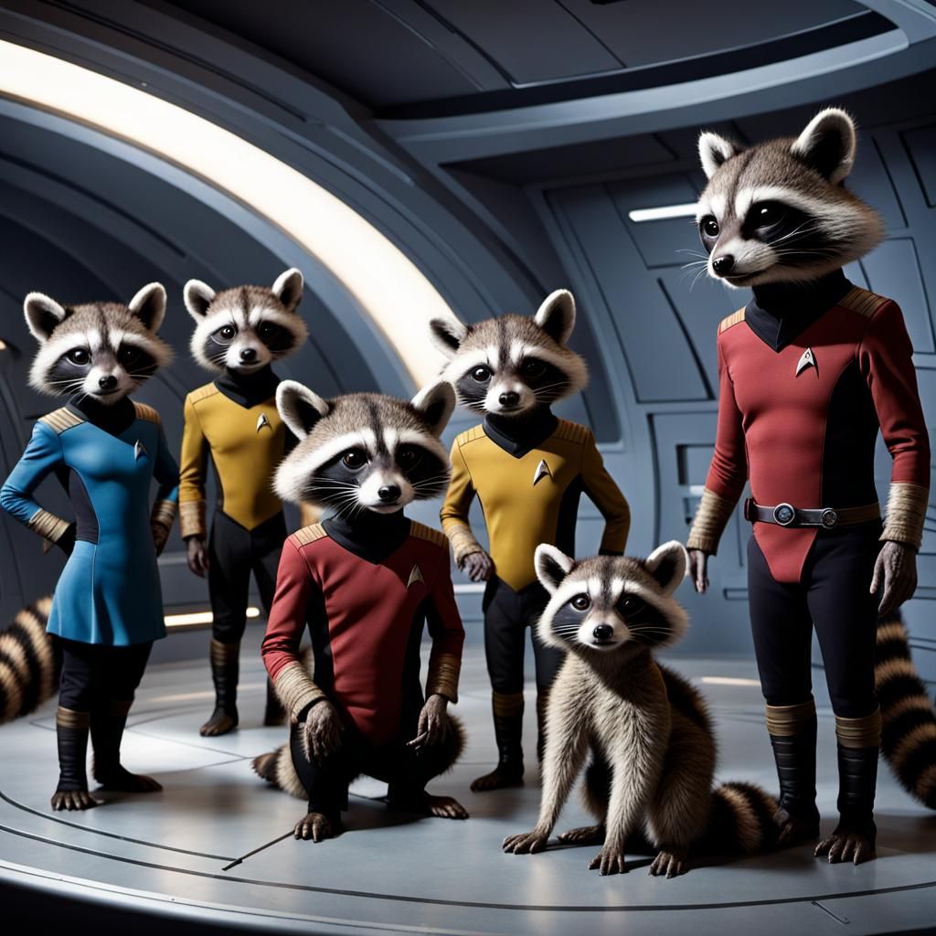 Raccoon Aliens Meet Star Trek Crew
