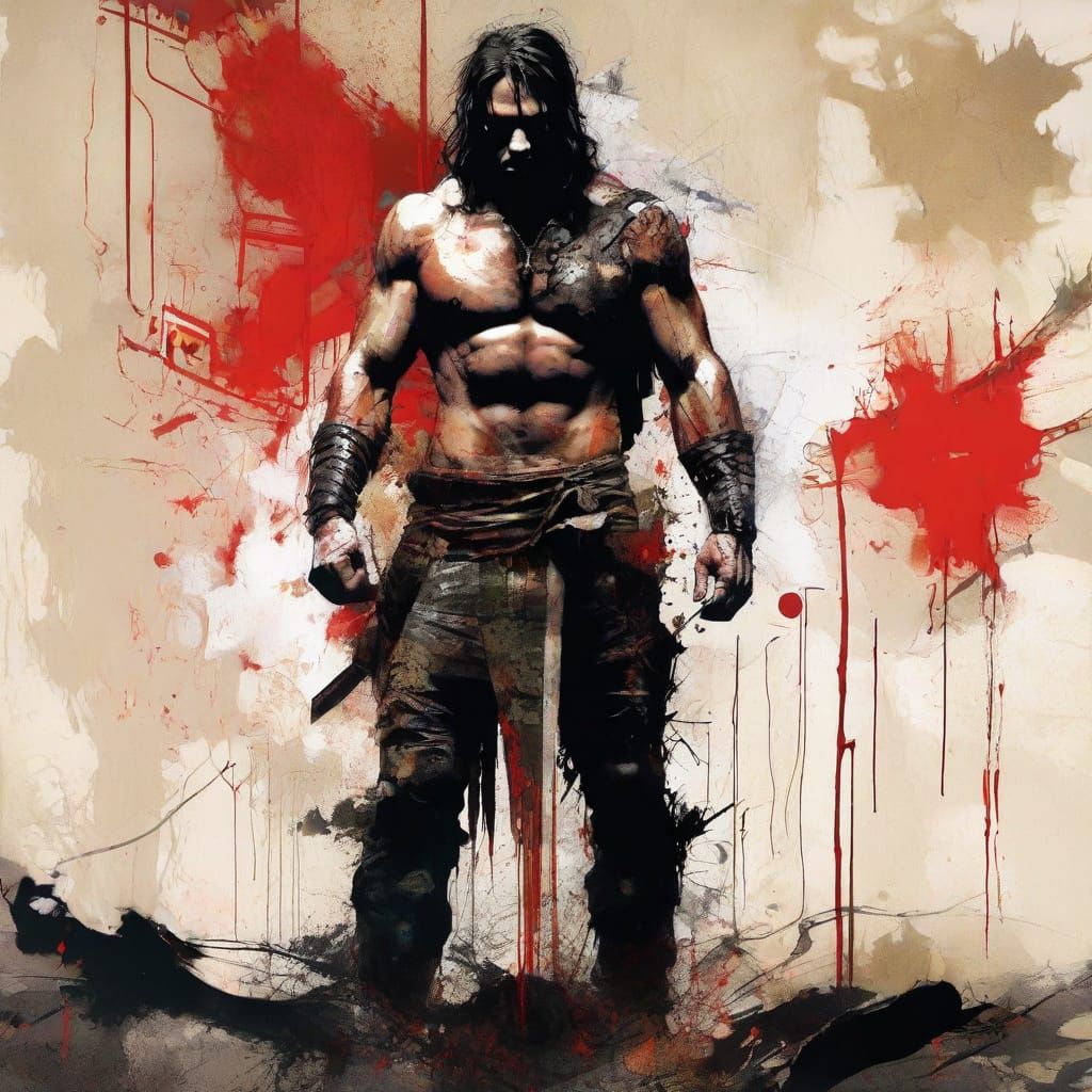 Surreal Punky Conan the Barbarian in Oil-Gouache Style