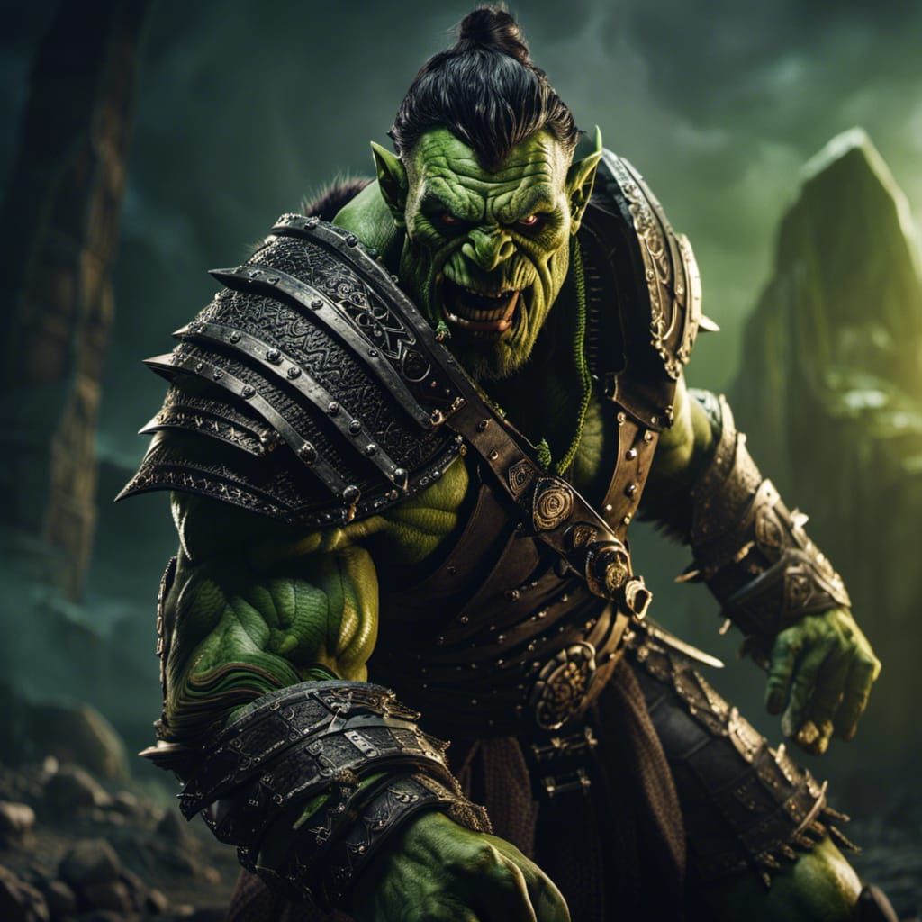 Fierce Orc Warrior in a Dark Battle Scene