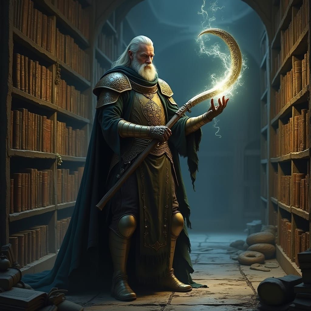 Mystical Eladrin Warlock Illuminates Ancient Library