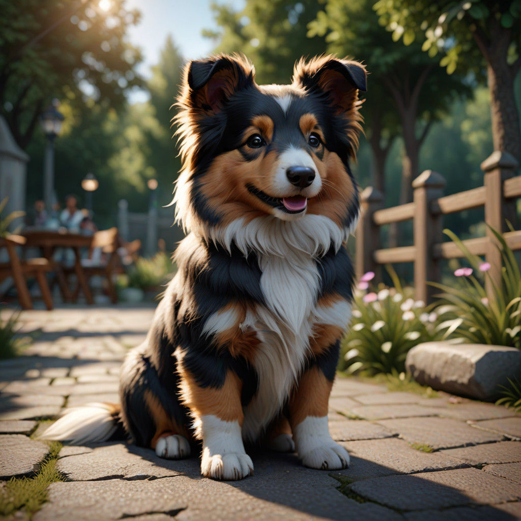 Joyful Sheltie Puppy in Cyberpunk Hues