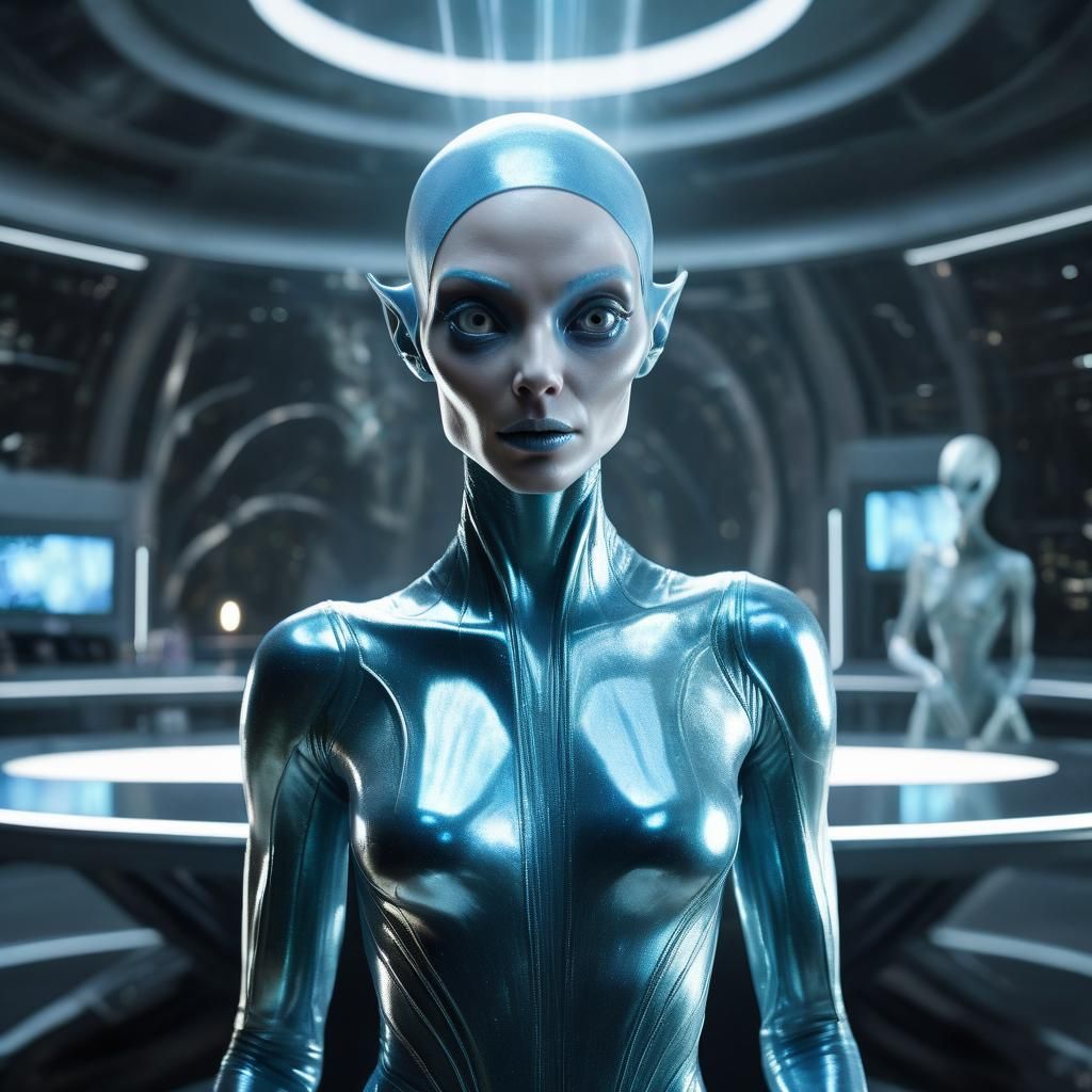 Futuristic Alien Observes Iridescent Hologram in a Bizarre L...