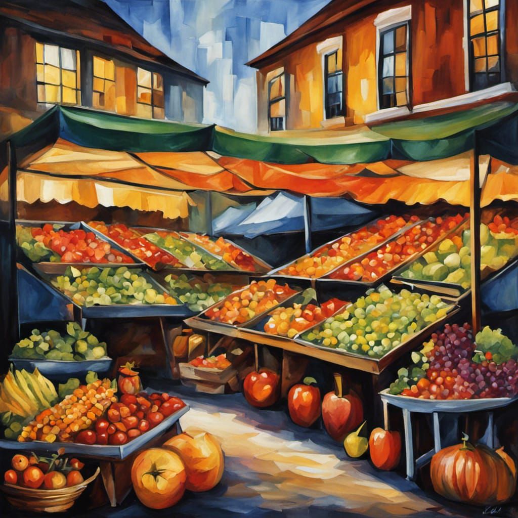 Colorful Farmer's Market Stall Painting