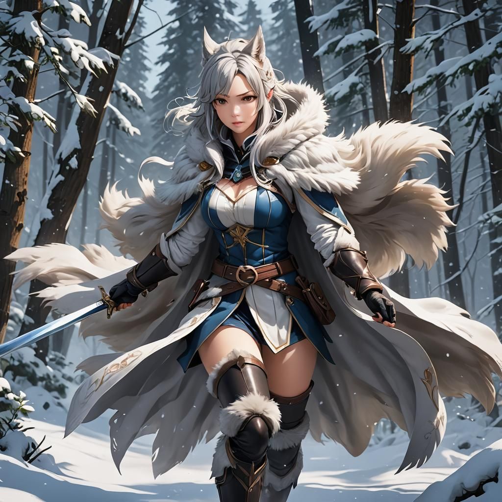 Icy Woman Leaps from Snowbank in 3D Anime Art