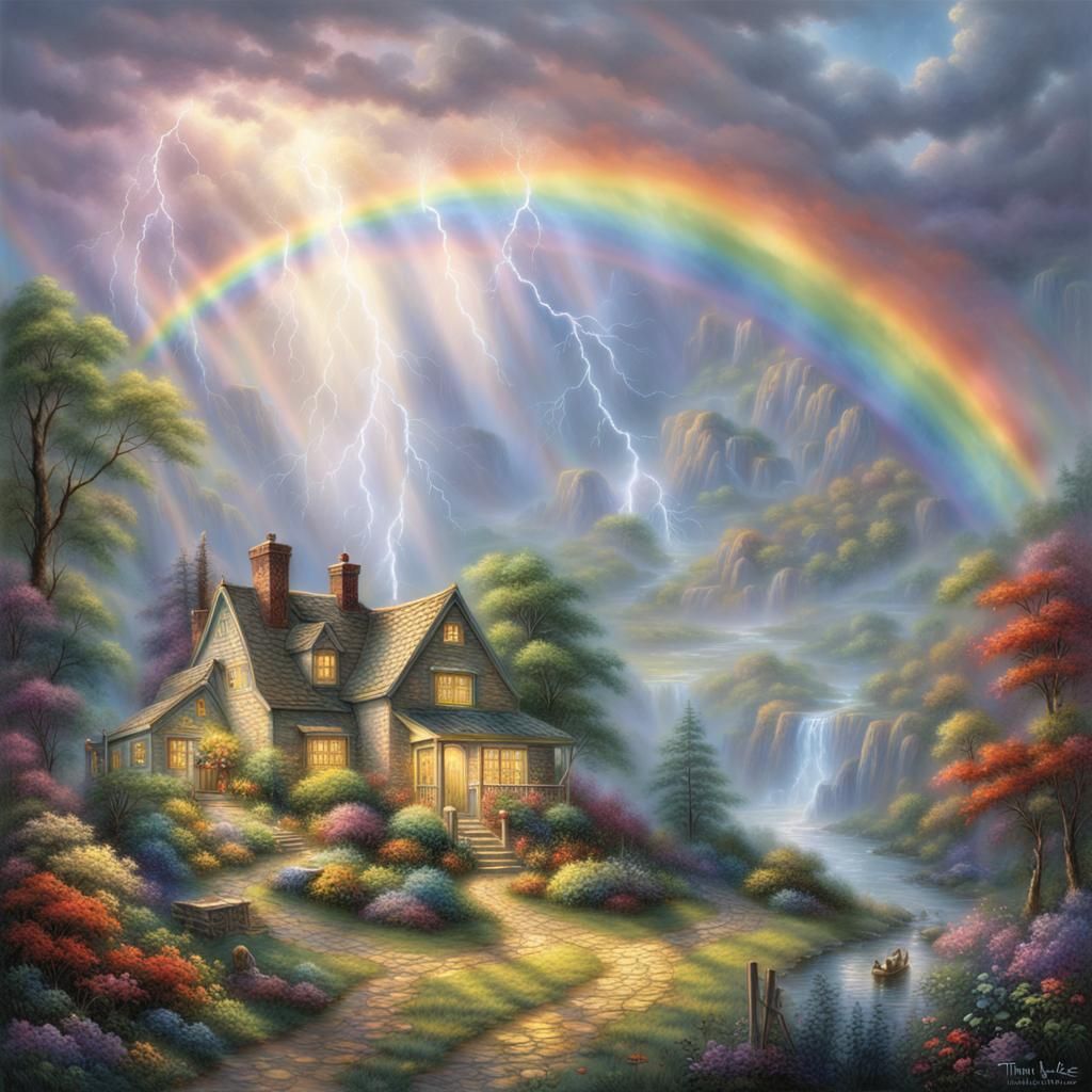 Rainbow Lightning in Ethereal Fantasy Landscape