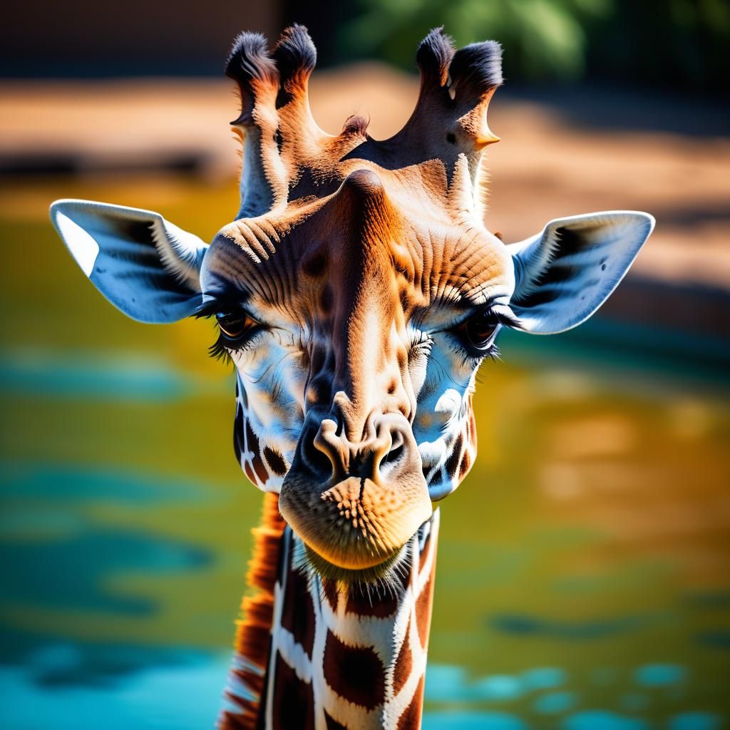 Giraffe Paddling in a Swimming Pool