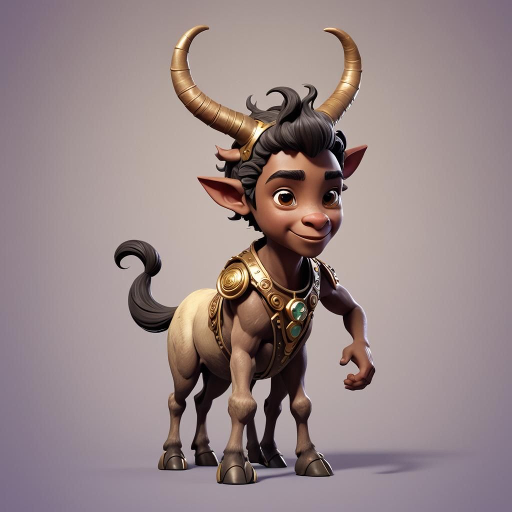 Pixar-Style Child Centaur with Horns in 3D