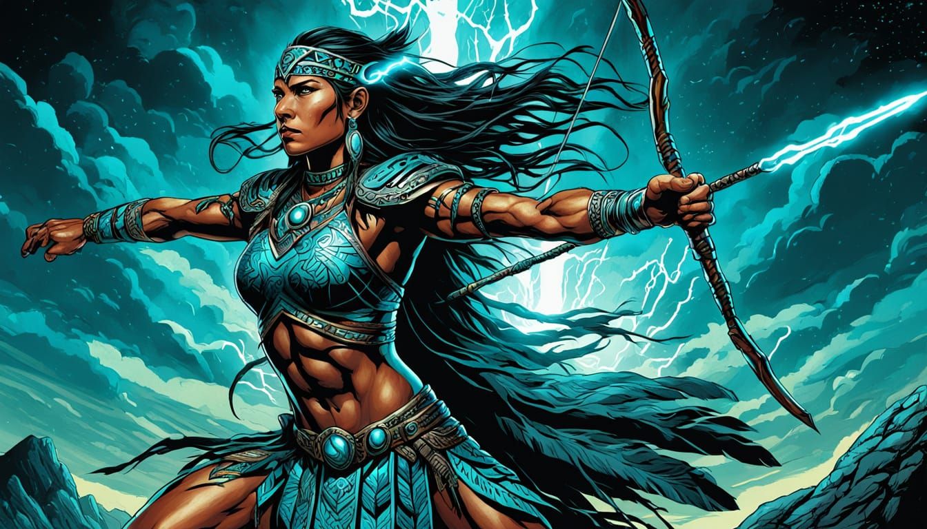 Native American Warrior Woman with Puma, Digital Art