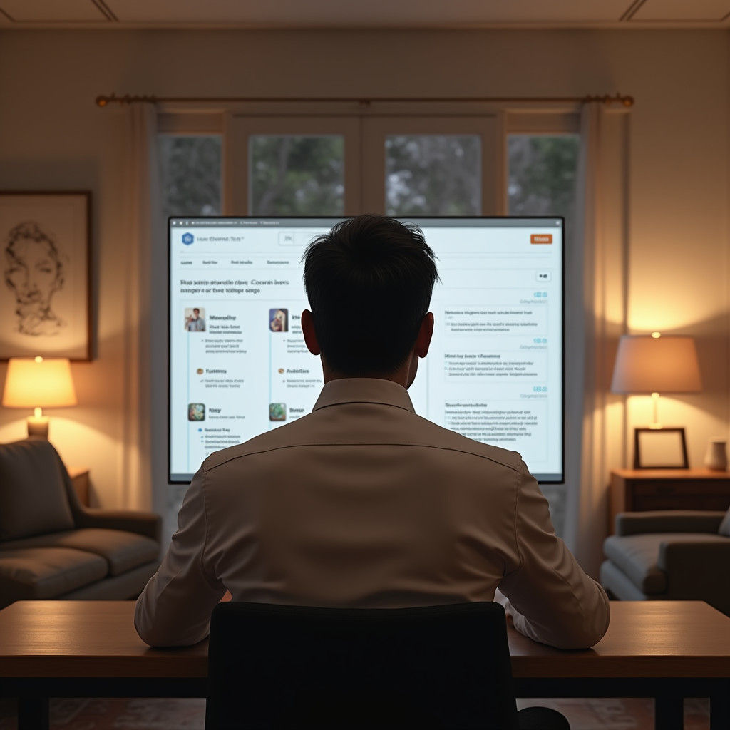 Man Orders Health Tests Online in Modern Interior