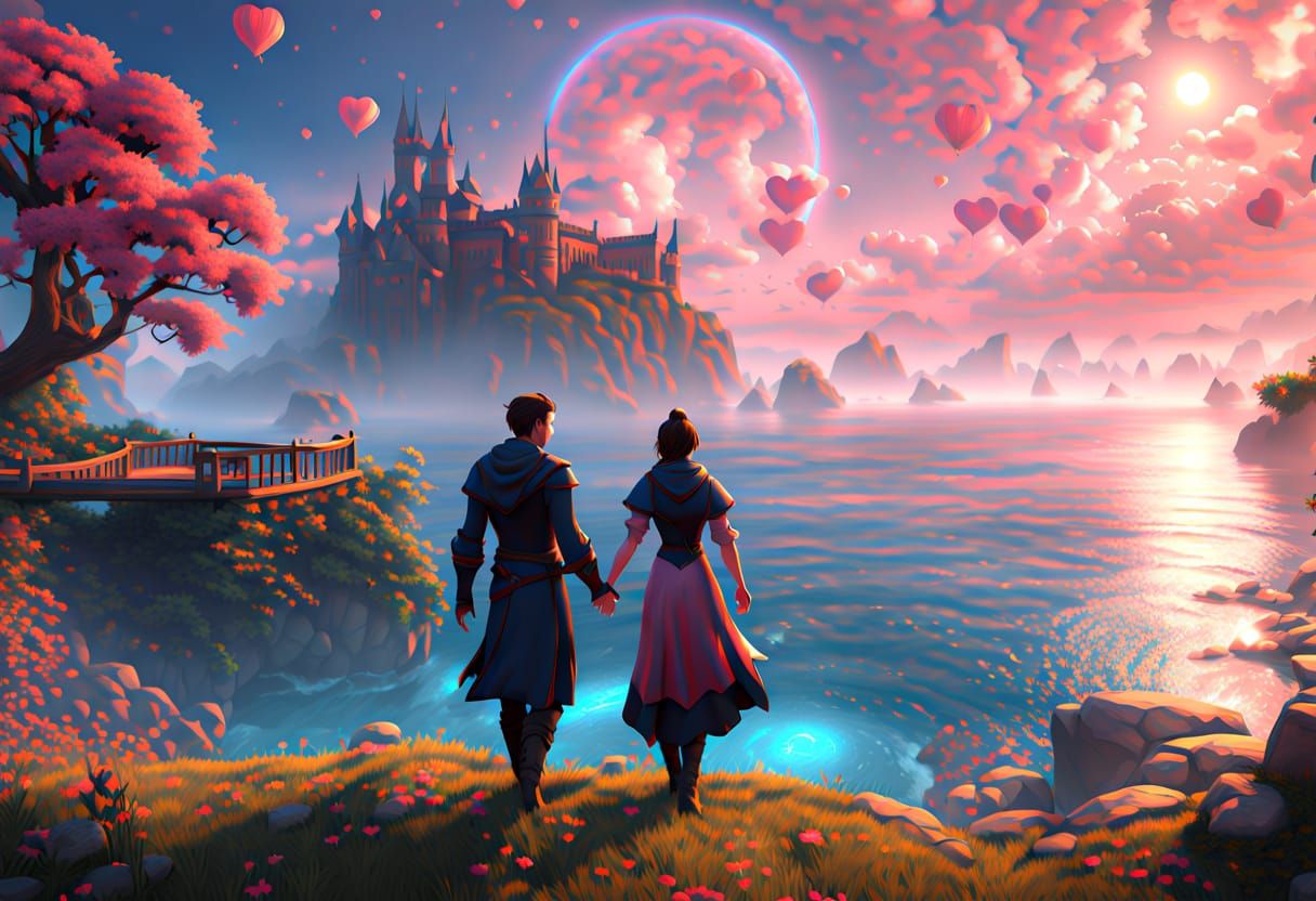 Dreamy Seaside Romance in Vibrant Oil Painting