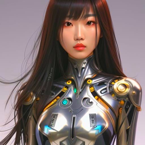 Surreal Cyberpunk Goddess Wears Shimmering Metallic Bodysuit