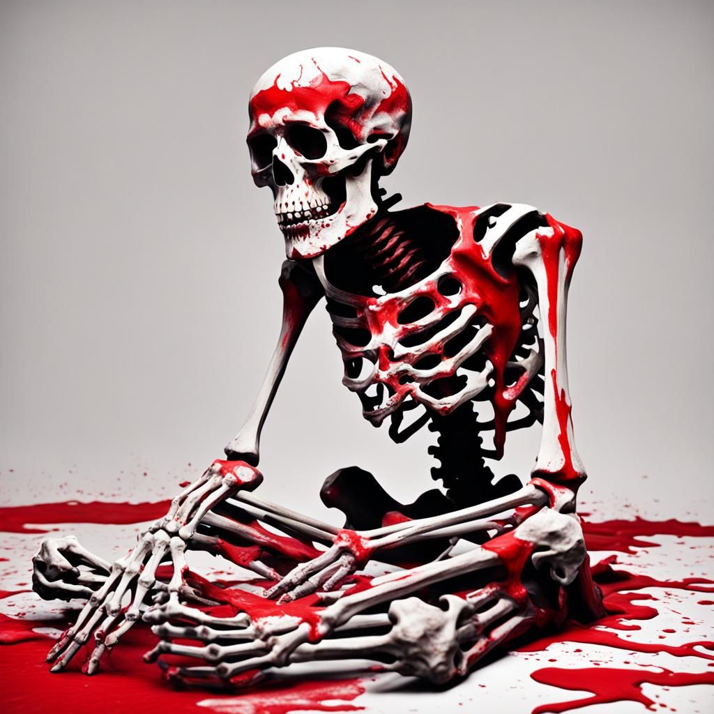 Skeleton Ablaze: A Figure Painted Red