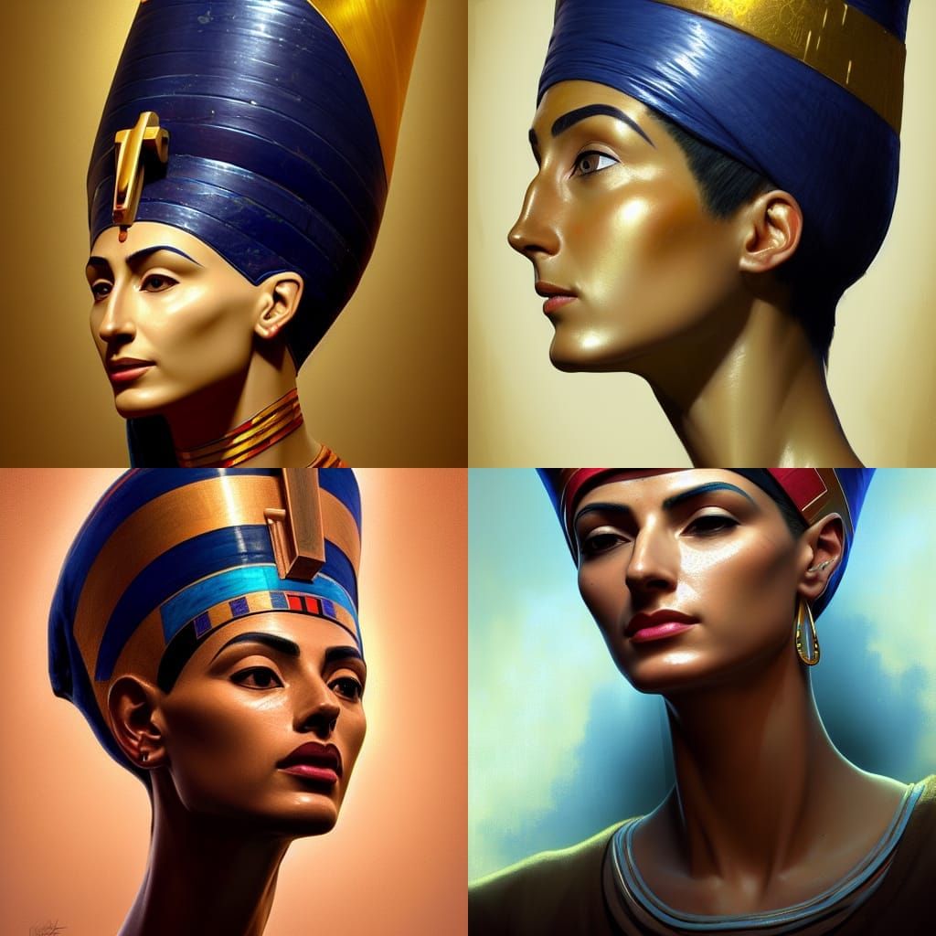 Detailed Portrait of Nefertiti in Art Nouveau Style