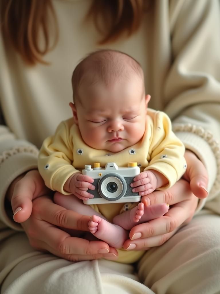 Newborn Baby Girl with Toy Camera