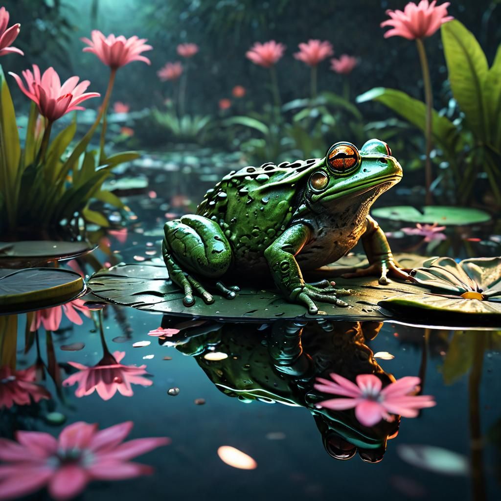 Robotic Frog Leaps in Bioluminescent Sci-Fi Pond