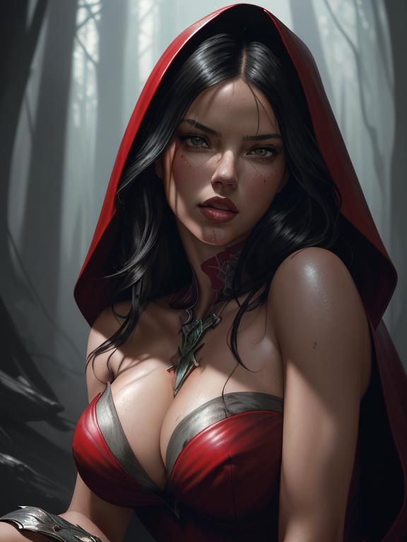 Pregnant Red Riding Hood Portrait in Hyperdetailed Style