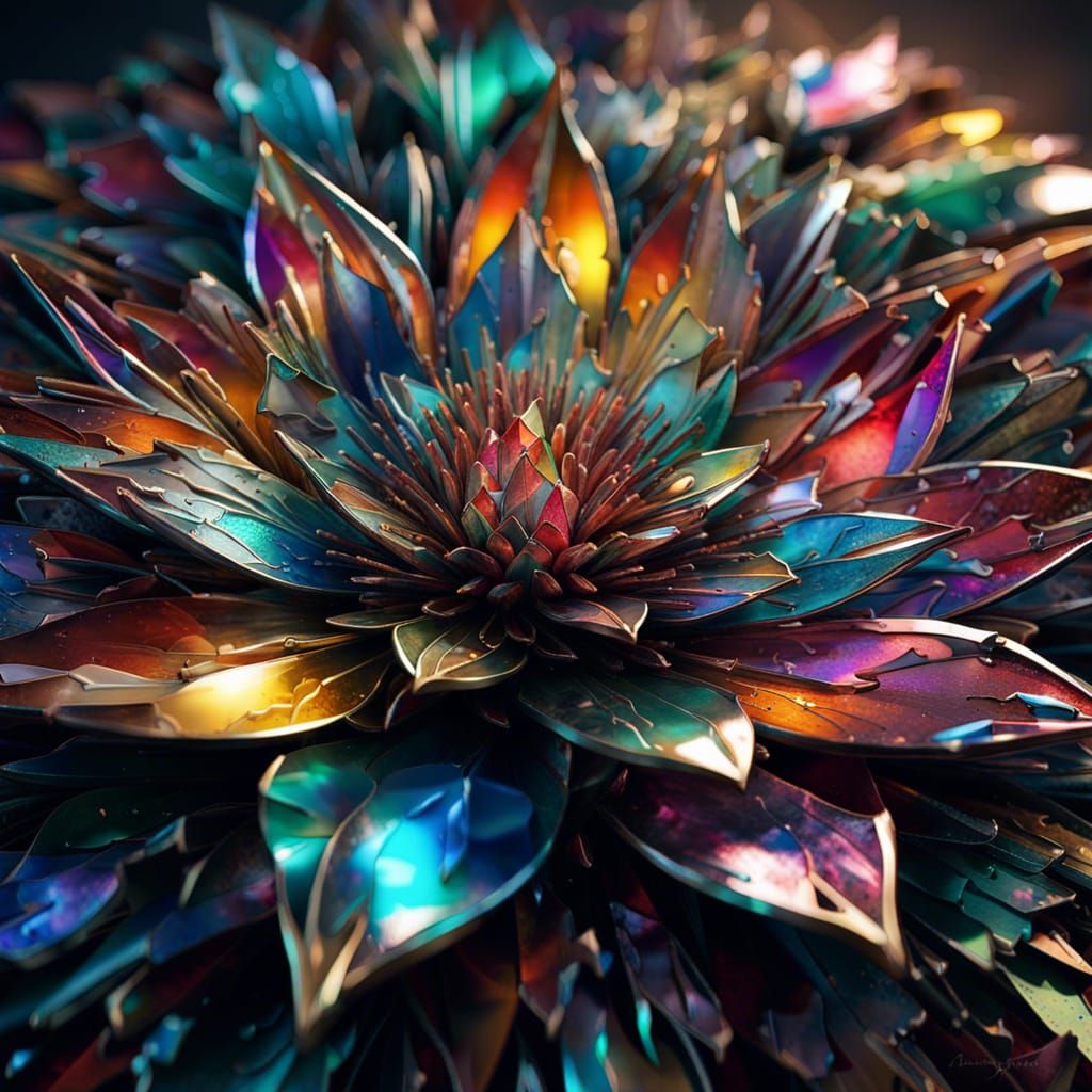 Luminous Metal Flower: Fantasycore Digital Art