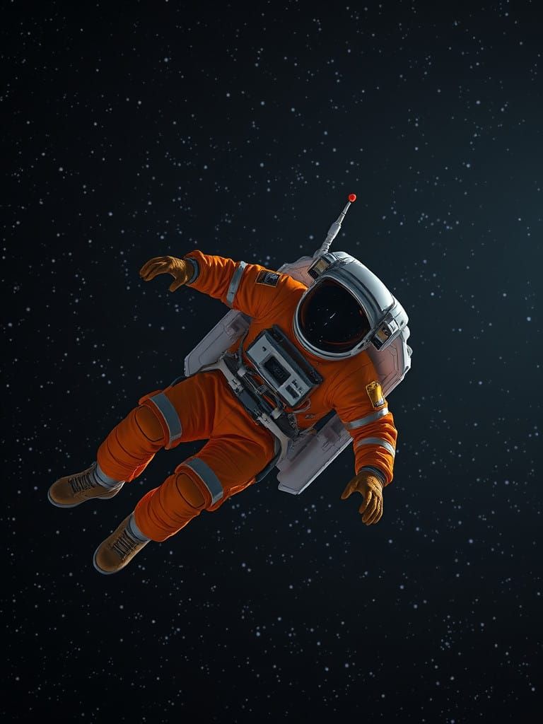 Cosmonaut in Black Cosmic Space