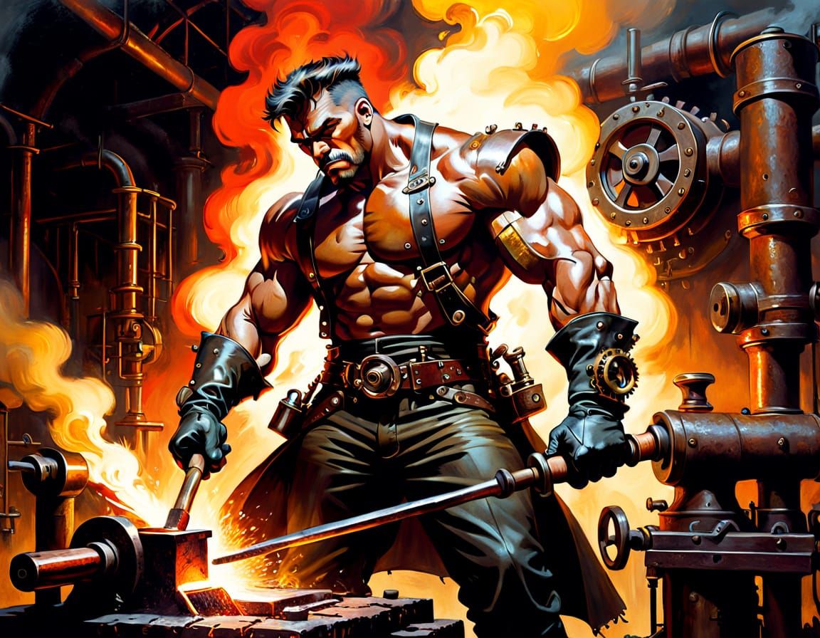 Steampunk Blacksmith in Golden Light