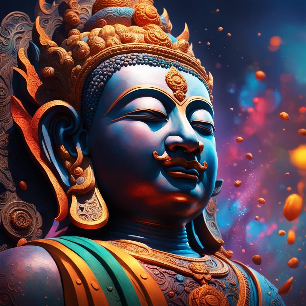Hyperrealistic Buddha Portrait in Splash Art Style