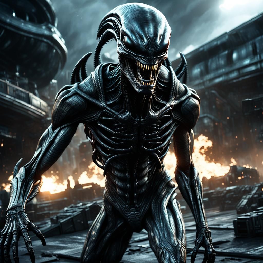 Dystopian Xenomorph Concept Art in Hyperrealistic Style