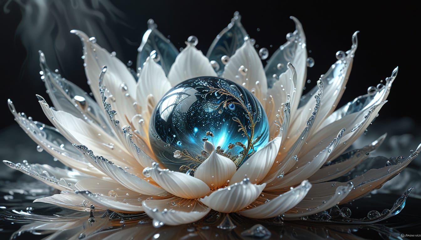 Fractal Glass Art with Lotus Flower in Digital Art