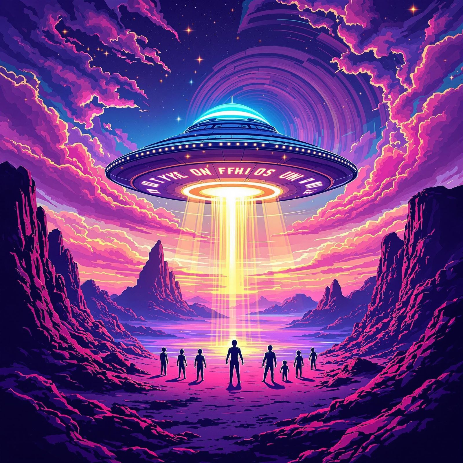 UFO Abduction in Retro Pixel Art Style