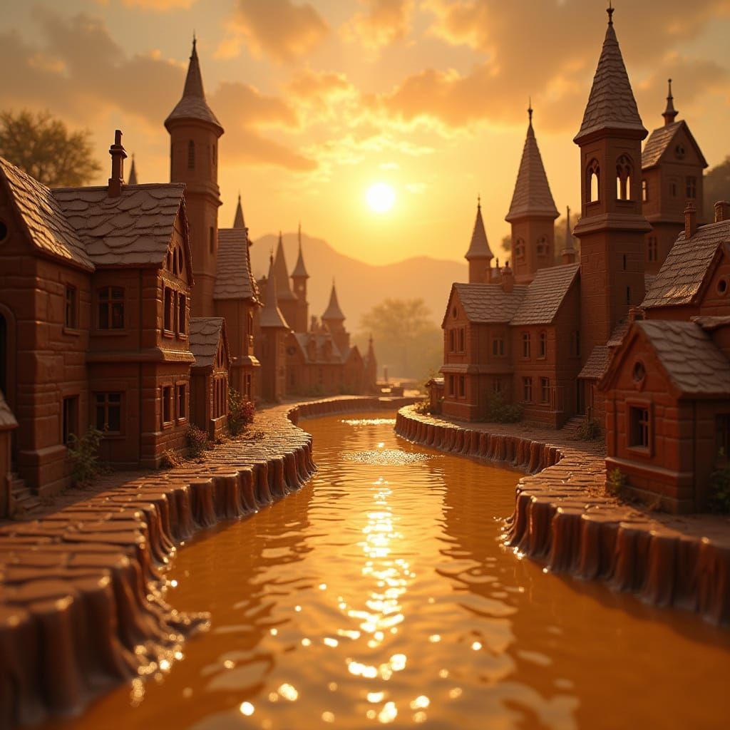 Chocolate City Mirrored in Beer Lake: A Whimsical Scene