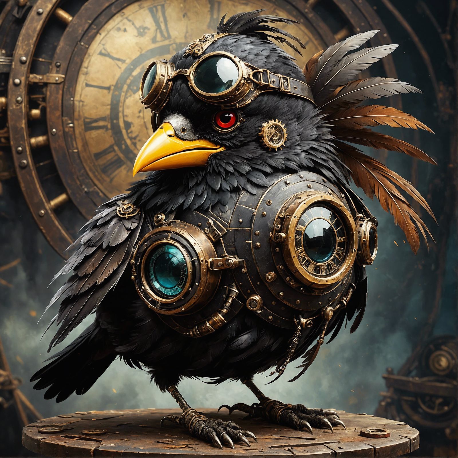 Steampunk Bird Character in Expressionist Oil Painting