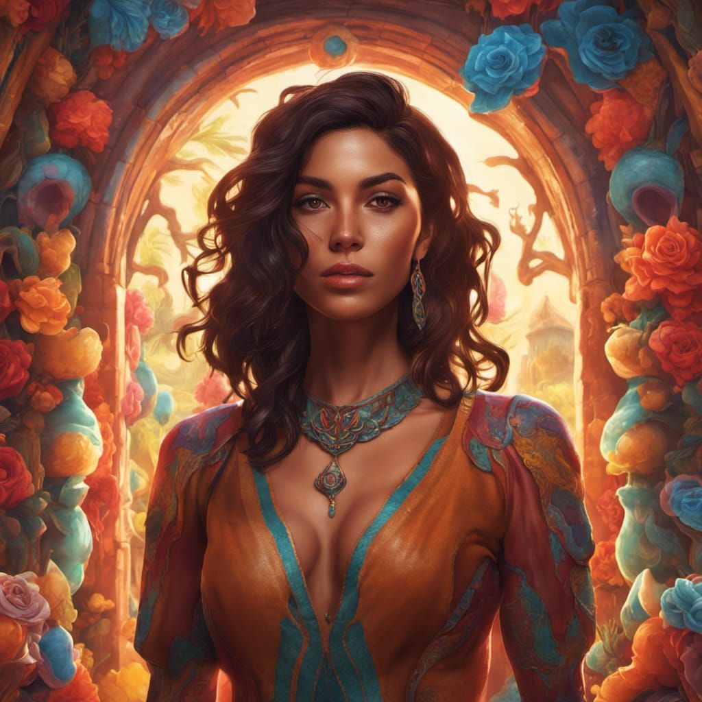 Hispanic Woman in Bright Colors, Fantasy Concept Art
