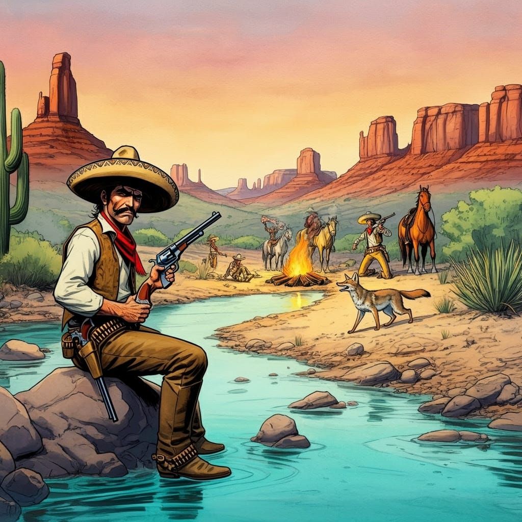 Wild West Watercolor Comic Book Art